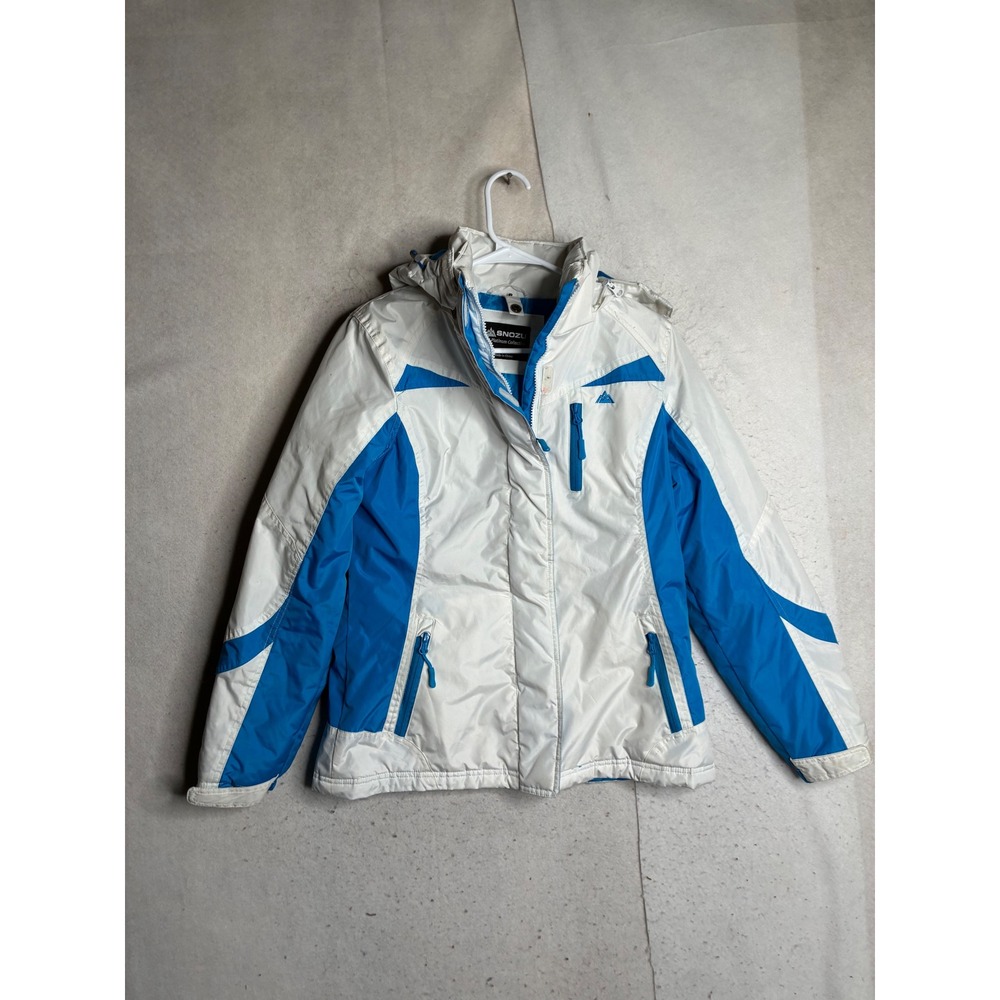 Snozu Platinum Collection Mens White Blue Ski Jacket Hooded Winter Coat Size S